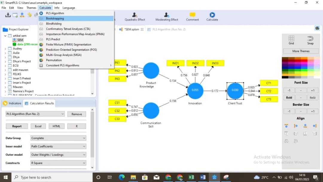 Model struktural SEM PLS sebelum proses bootstrapping