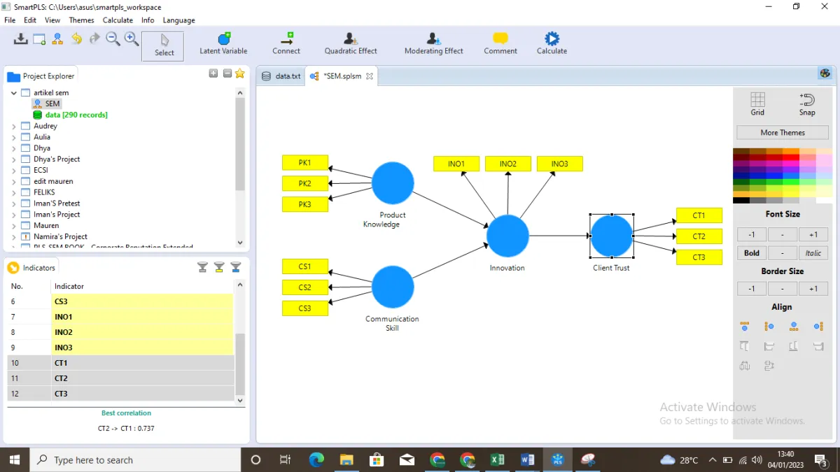 Model path yang sudah terhubung sesuai kerangka penelitian di SmartPLS
