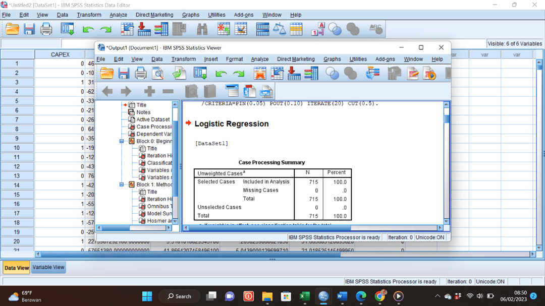 Tampilan output regresi logistik biner di SPSS