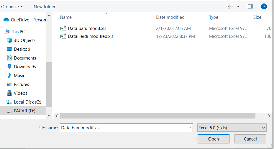 Konfirmasi file data yang berhasil diimpor ke AMOS