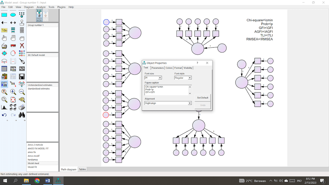 Membuat caption output goodness of fit (Chi-Square, GFI, AGFI, TLI, RMSEA)