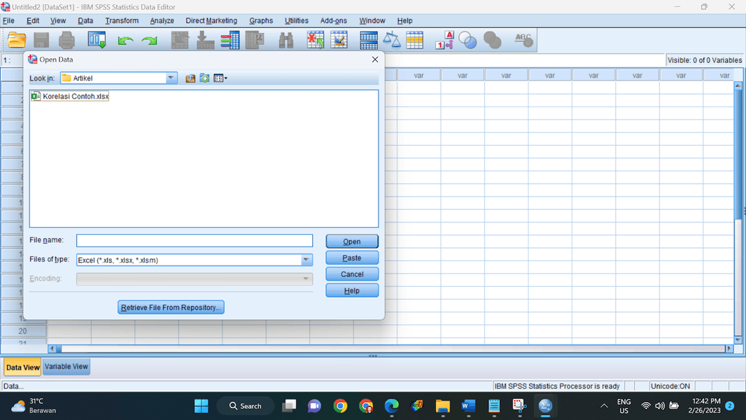 Menu pemilihan folder tempat data Excel disimpan
