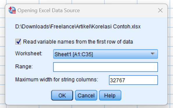 Dialog pemilihan file data Excel untuk diimpor ke SPSS