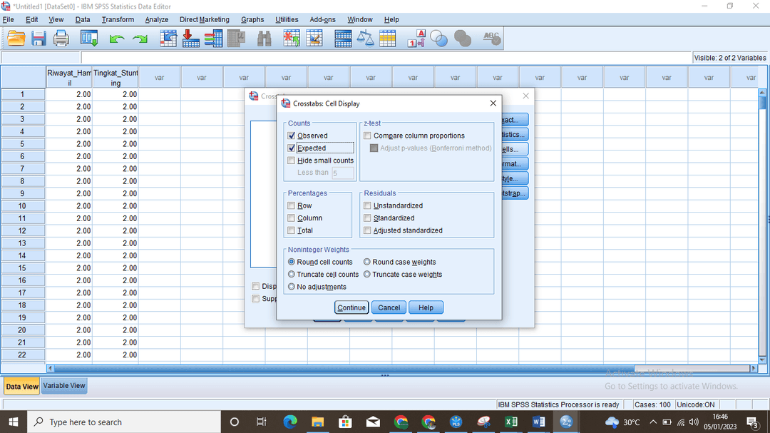 Centang opsi Chi-Square pada dialog Crosstabs Statistics
